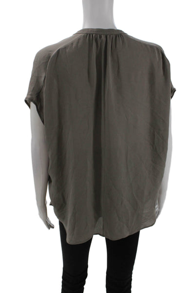 Vince Womens Short Sleeve V Neck Silk Boxy Blouse Top Gray Size Small