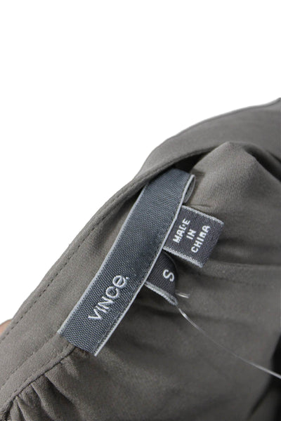 Vince Womens Short Sleeve V Neck Silk Boxy Blouse Top Gray Size Small