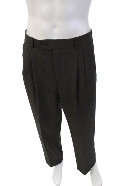 Begedor Mens Wool Spotted Print Pleated Straight Leg Dress Pants Brown Size 34