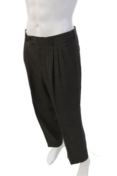 Begedor Mens Wool Spotted Print Pleated Straight Leg Dress Pants Brown Size 34