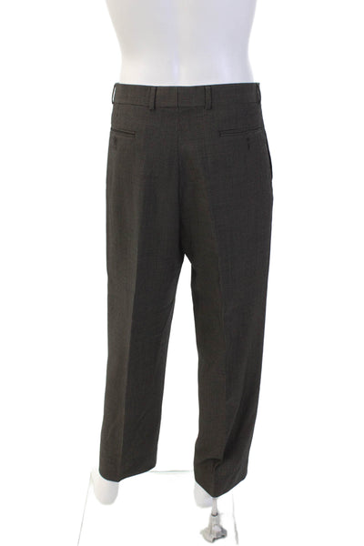 Begedor Mens Wool Spotted Print Pleated Straight Leg Dress Pants Brown Size 34