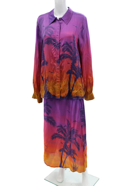 Berenice Womens Textured Long Sleeve Button Printed Blouse Skirt Set Multi Size