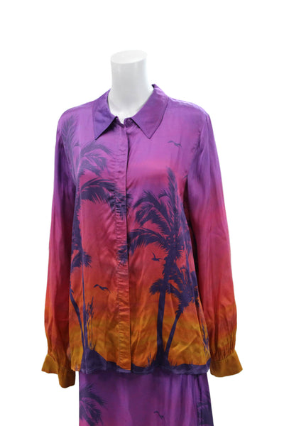 Berenice Womens Textured Long Sleeve Button Printed Blouse Skirt Set Multi Size