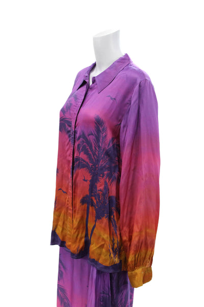 Berenice Womens Textured Long Sleeve Button Printed Blouse Skirt Set Multi Size