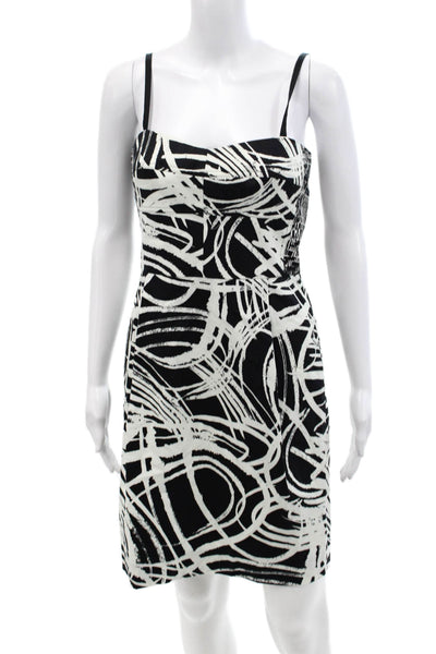 DKNY Womens Cotton Abstract Print Zippered Sleeveless Mini Dress Black Size 4