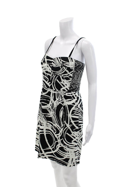 DKNY Womens Cotton Abstract Print Zippered Sleeveless Mini Dress Black Size 4