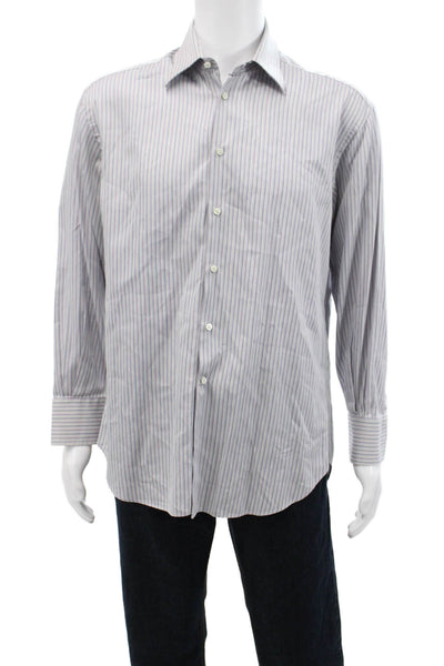 Armani Collezioni Mens Cotton Collared Striped Button Down Shirt Blue Size 41