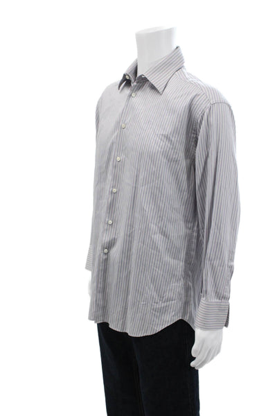 Armani Collezioni Mens Cotton Collared Striped Button Down Shirt Blue Size 41