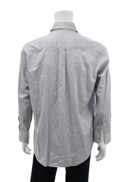 Armani Collezioni Mens Cotton Collared Striped Button Down Shirt Blue Size 41