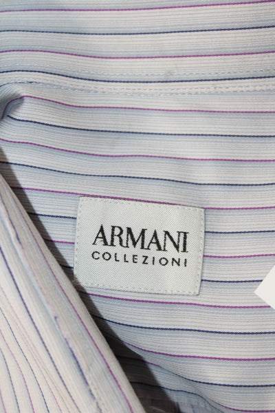 Armani Collezioni Mens Cotton Collared Striped Button Down Shirt Blue Size 41
