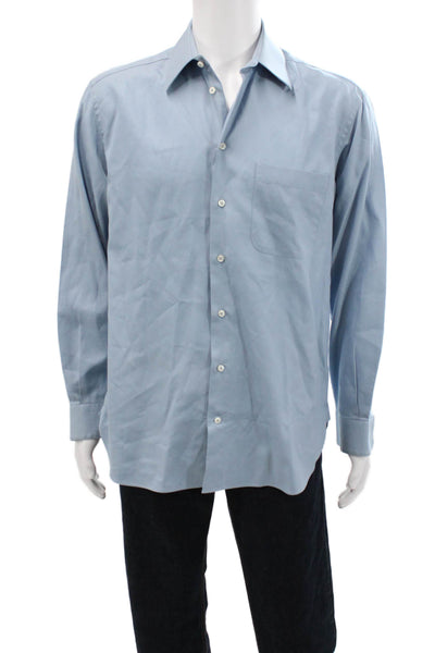 Armani Womens Cotton Pocketed Collared Button Down Shirt Solid Blue Size 39