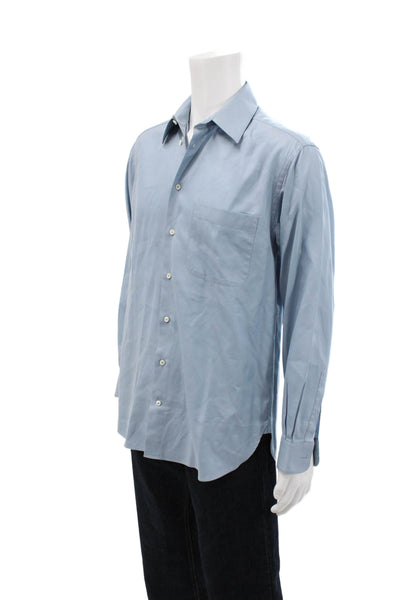 Armani Womens Cotton Pocketed Collared Button Down Shirt Solid Blue Size 39