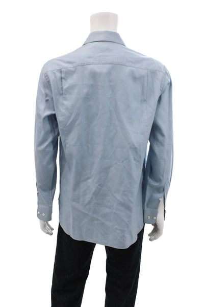 Armani Womens Cotton Pocketed Collared Button Down Shirt Solid Blue Size 39
