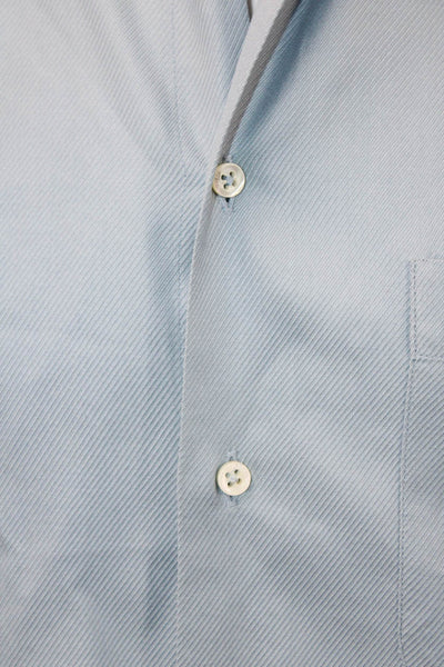 Armani Womens Cotton Pocketed Collared Button Down Shirt Solid Blue Size 39