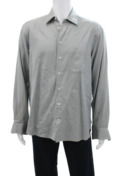 Armani Collezioni Mens Cotton Collared Pocketed Button Down Shirt Gray Size 41
