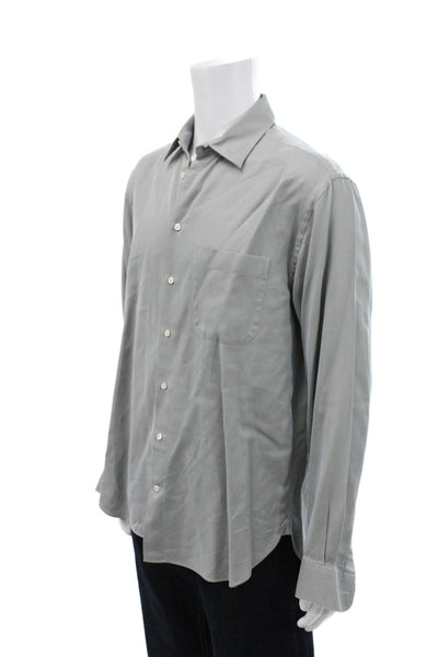 Armani Collezioni Mens Cotton Collared Pocketed Button Down Shirt Gray Size 41