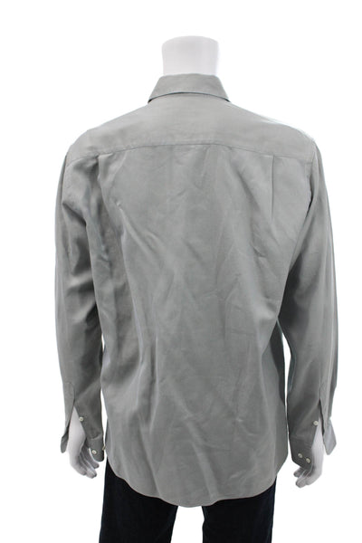 Armani Collezioni Mens Cotton Collared Pocketed Button Down Shirt Gray Size 41