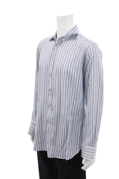 Etro Milano Mens Collared Striped Long Sleeve Button Down Shirt Blue Size 42