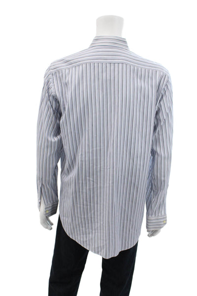 Etro Milano Mens Collared Striped Long Sleeve Button Down Shirt Blue Size 42