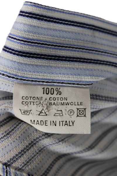 Etro Milano Mens Collared Striped Long Sleeve Button Down Shirt Blue Size 42