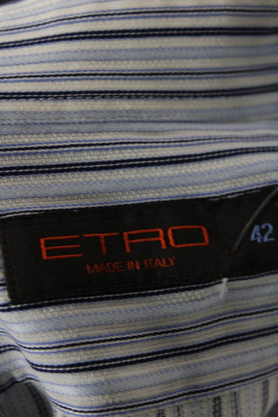 Etro Milano Mens Collared Striped Long Sleeve Button Down Shirt Blue Size 42