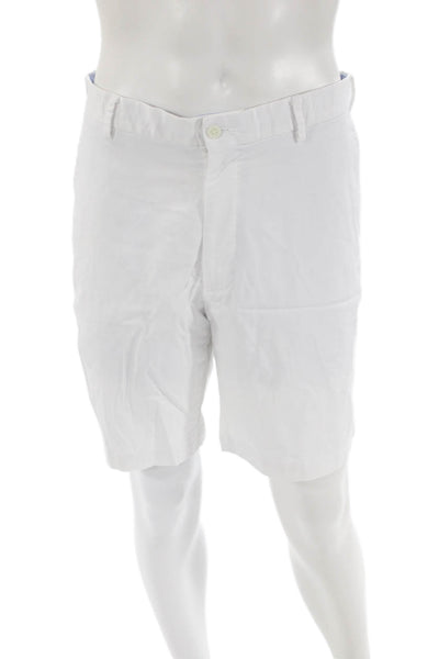 Peter Millar Mens Mid Rise Zip Up Khaki Shorts White Cotton Size 36