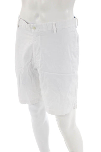 Peter Millar Mens Mid Rise Zip Up Khaki Shorts White Cotton Size 36