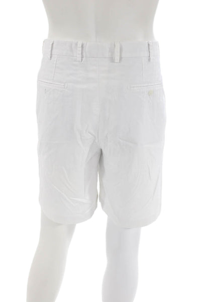 Peter Millar Mens Mid Rise Zip Up Khaki Shorts White Cotton Size 36