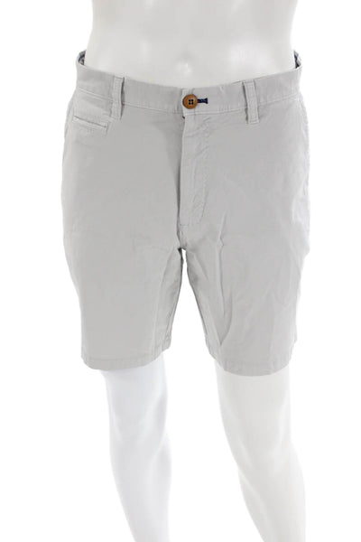 Johnnie-o Mens Mid Rise Zip Up Khaki Shorts Beige Cotton Blend Size 35