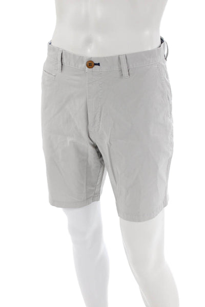 Johnnie-o Mens Mid Rise Zip Up Khaki Shorts Beige Cotton Blend Size 35