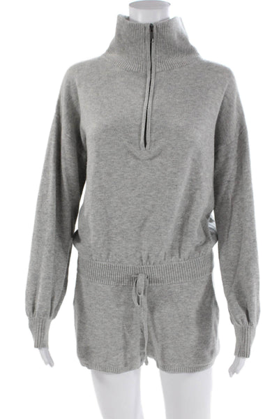 Spiritual Gangster Womens Long Sleeves Ribbed Hem Cinch Waist Romper Gray Size S