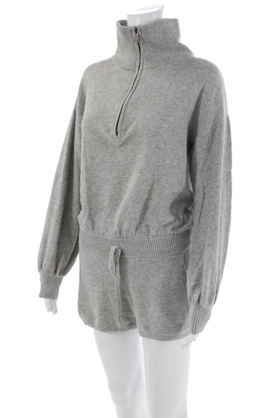 Spiritual Gangster Womens Long Sleeves Ribbed Hem Cinch Waist Romper Gray Size S