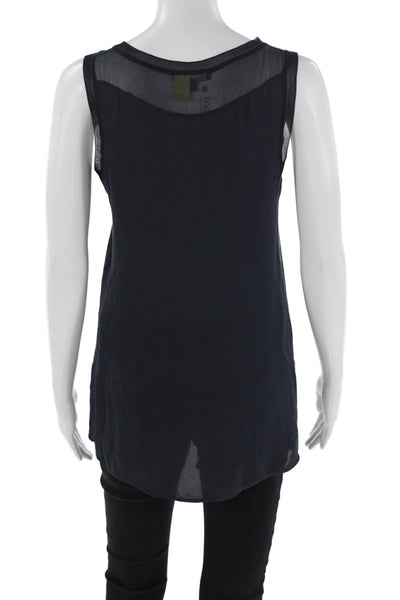 Vince Womens Sleeveless Scoop Neck Sheer Trim Silk Top Navy Size Extra Small
