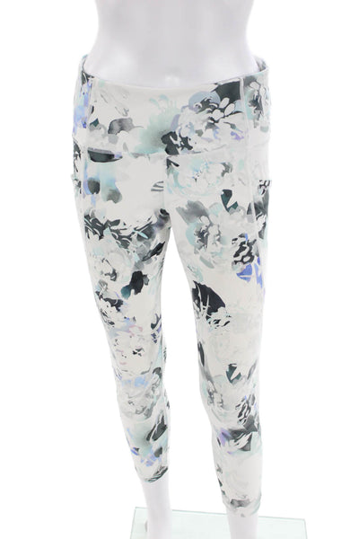 Athleta Womens Elastic Waistband High Rise Abstract Crop Leggings White Medium