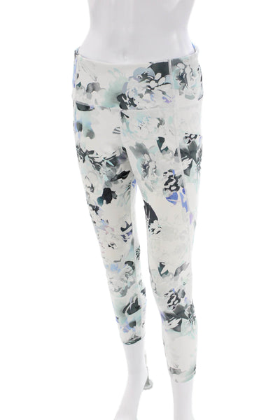 Athleta Womens Elastic Waistband High Rise Abstract Crop Leggings White Medium