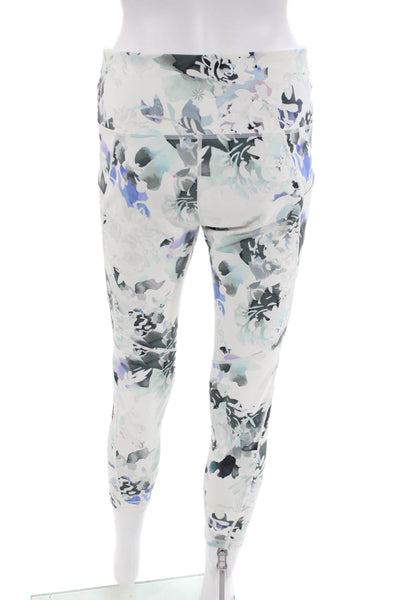 Athleta Womens Elastic Waistband High Rise Abstract Crop Leggings White Medium