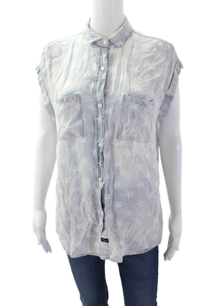 Rails Womens Graphic Star Print Sleeveless Collared Button Down Top Blue Size S
