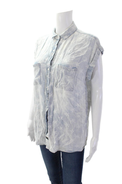 Rails Womens Graphic Star Print Sleeveless Collared Button Down Top Blue Size S
