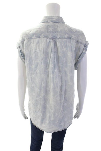 Rails Womens Graphic Star Print Sleeveless Collared Button Down Top Blue Size S