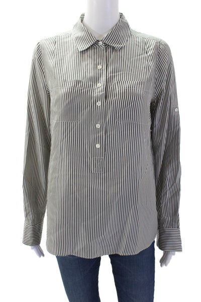 J Crew Collection Womens Striped Print Collared Button Down Top White Size 4