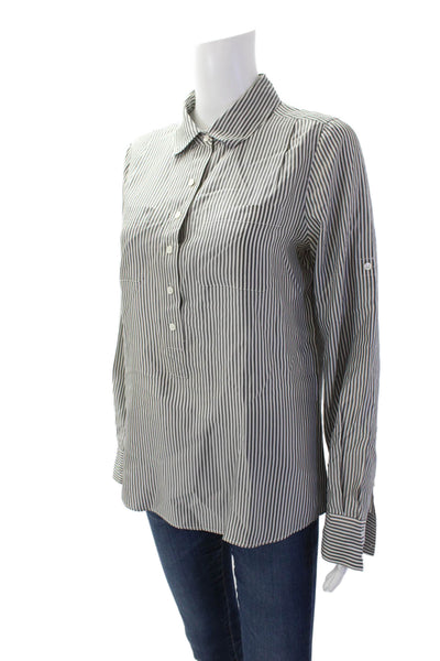 J Crew Collection Womens Striped Print Collared Button Down Top White Size 4