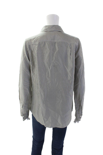 J Crew Collection Womens Striped Print Collared Button Down Top White Size 4