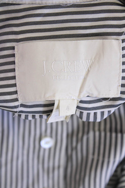 J Crew Collection Womens Striped Print Collared Button Down Top White Size 4
