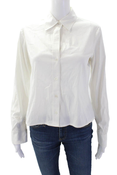 Theory Womens Cotton Collared Long Sleeve Fitted Button Down Top White Size M