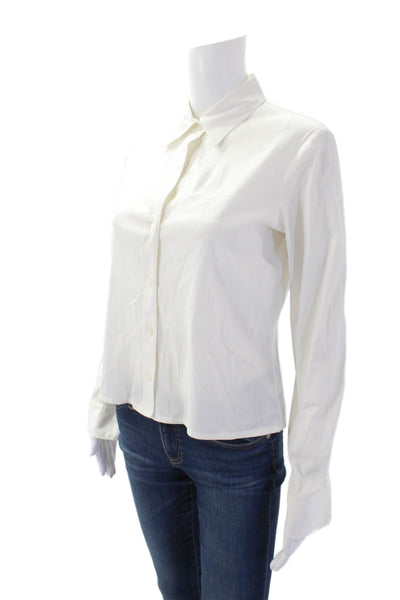 Theory Womens Cotton Collared Long Sleeve Fitted Button Down Top White Size M