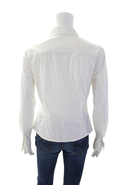 Theory Womens Cotton Collared Long Sleeve Fitted Button Down Top White Size M
