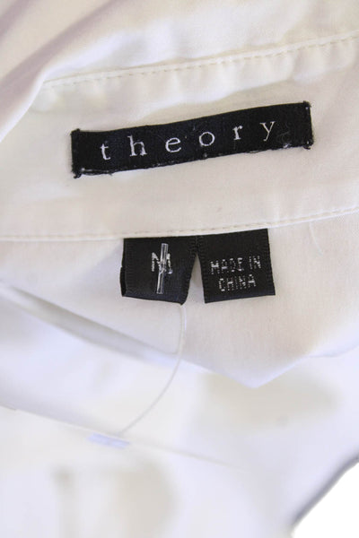 Theory Womens Cotton Collared Long Sleeve Fitted Button Down Top White Size M