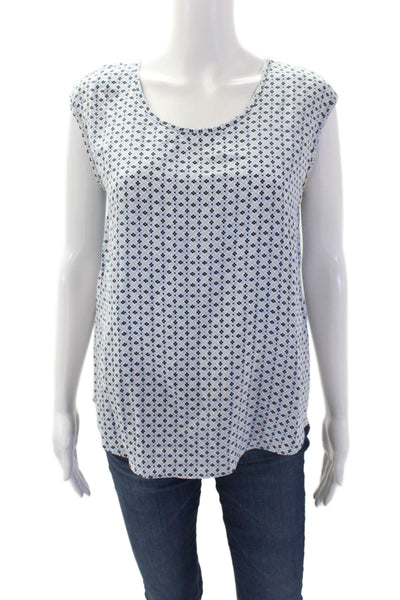 Joie Womens Silk Geometric Print Sleeveless Round Neck Tank Blue Size XS