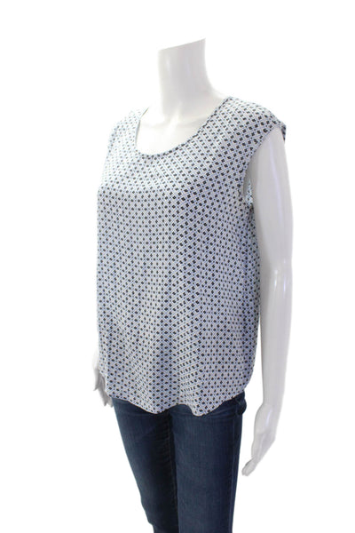 Joie Womens Silk Geometric Print Sleeveless Round Neck Tank Blue Size XS