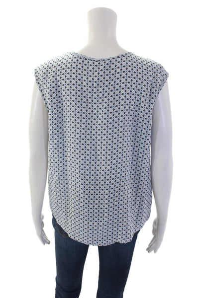 Joie Womens Silk Geometric Print Sleeveless Round Neck Tank Blue Size XS